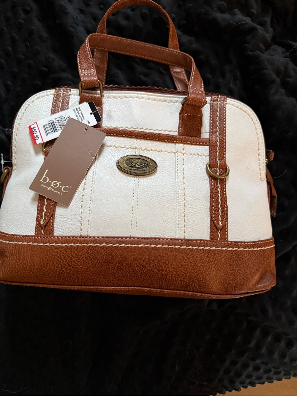 b.o.c. Cream and Brown Dome Satchel with Double Handles